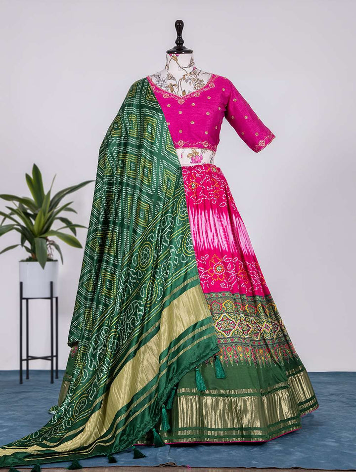 Hot Pink Pure Gaji Silk Lehenga Choli - PAHRAVA