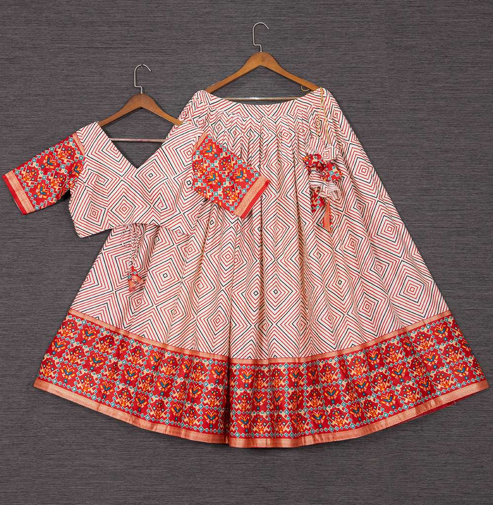 Rose Red Cotton Lehenga Choli - PAHRAVA