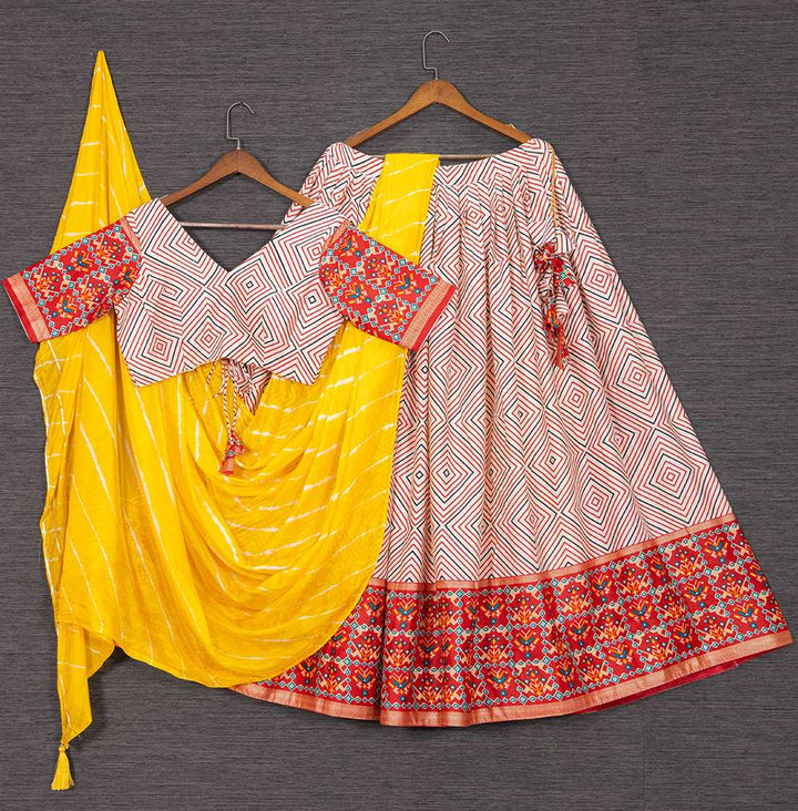 Rose Red Cotton Lehenga Choli - PAHRAVA