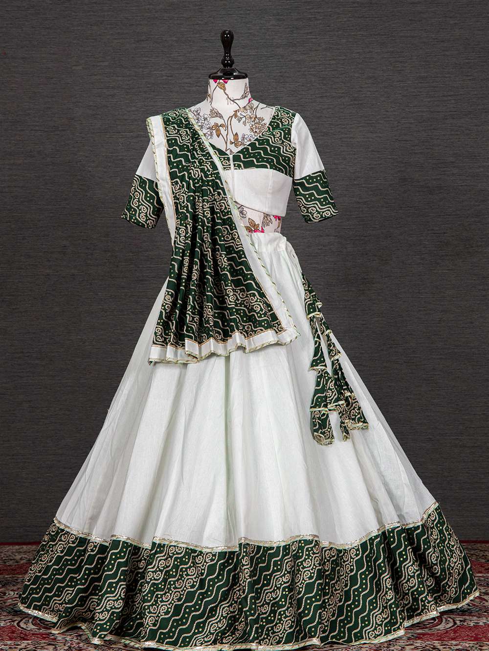 Traditional Green Elegant Cotton Lehenga Choli - PAHRAVA