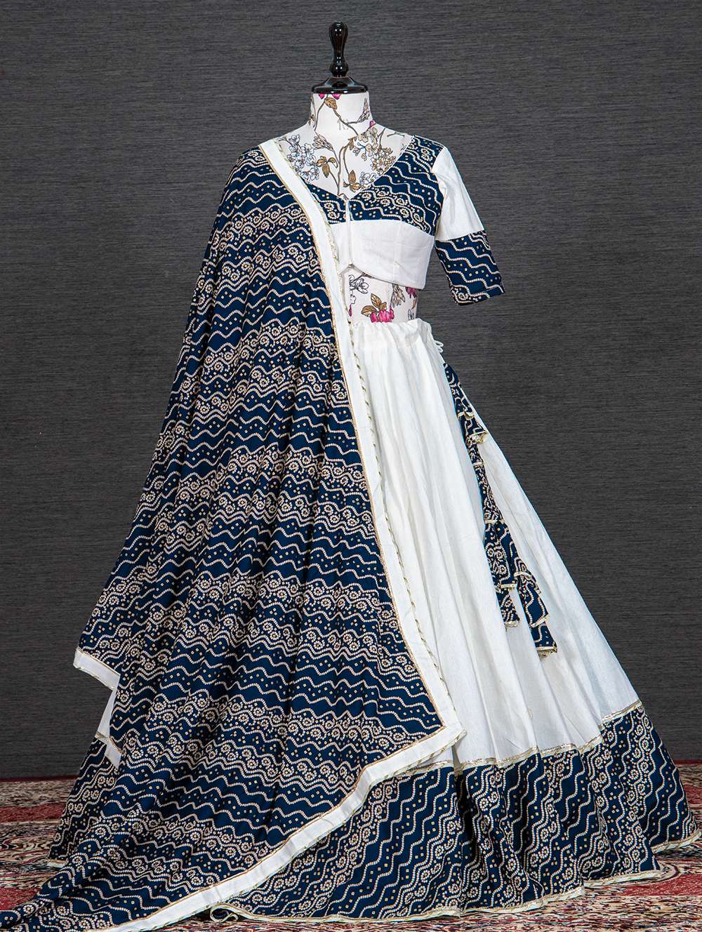 Navy Blue Elegant Cotton Lehenga Choli - PAHRAVA