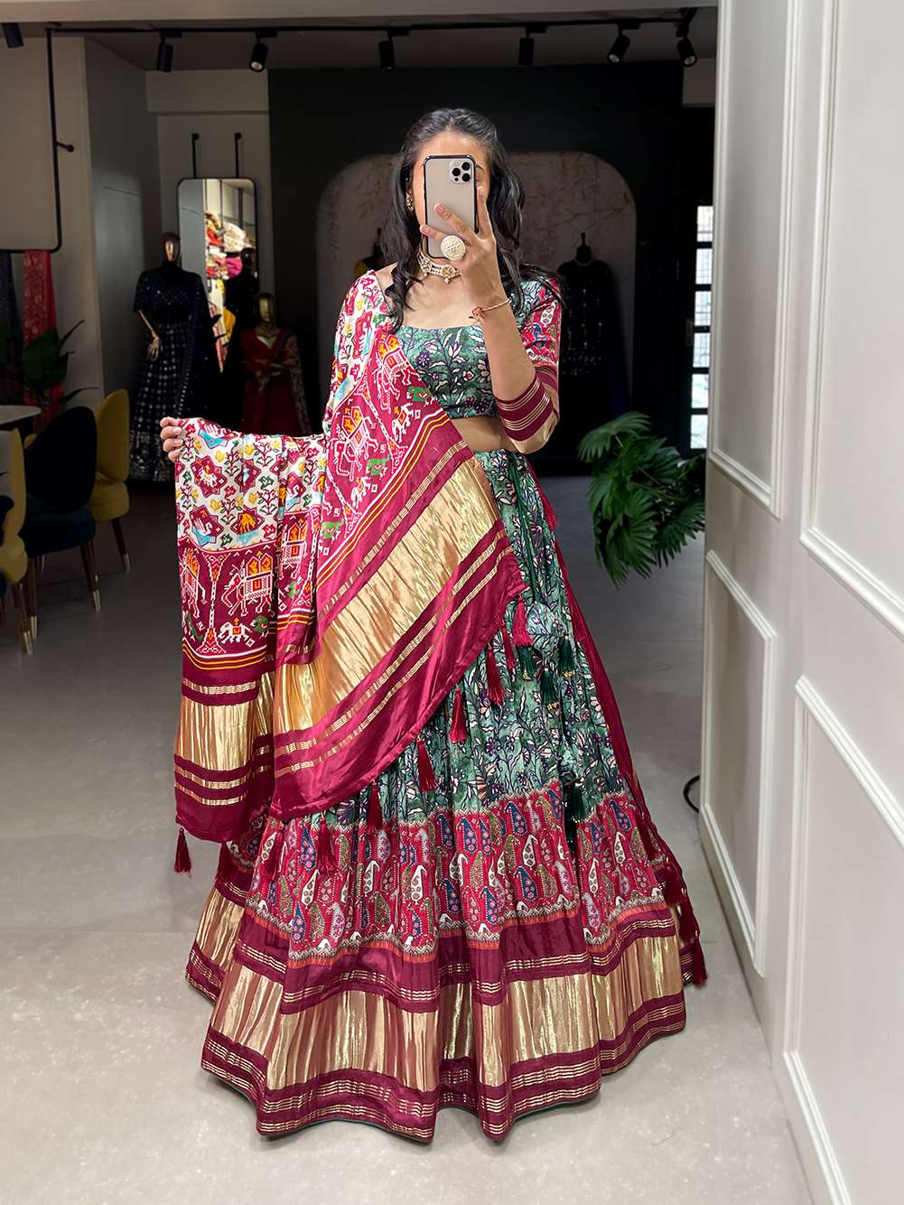 Spring Green Gaji Silk Lehenga Choli - PAHRAVA