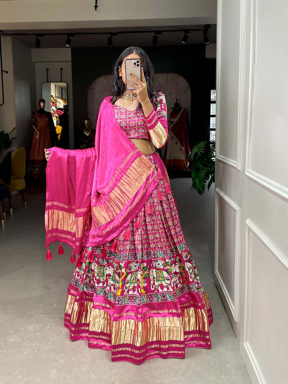 Rani Pink Ravishing Gaji Silk Lehenga - PAHRAVA