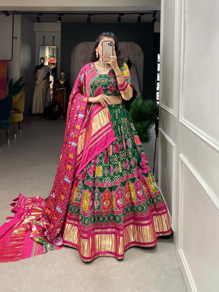 Traditional Green Cultural Gaji Silk Lehenga - PAHRAVA