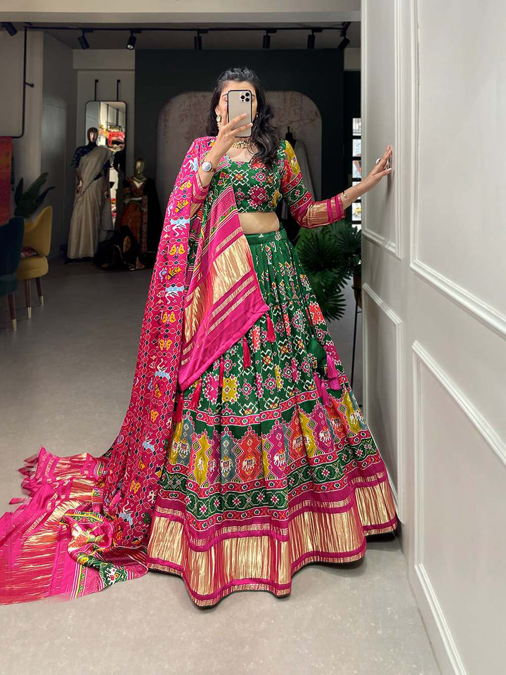 Traditional Green Cultural Gaji Silk Lehenga - PAHRAVA