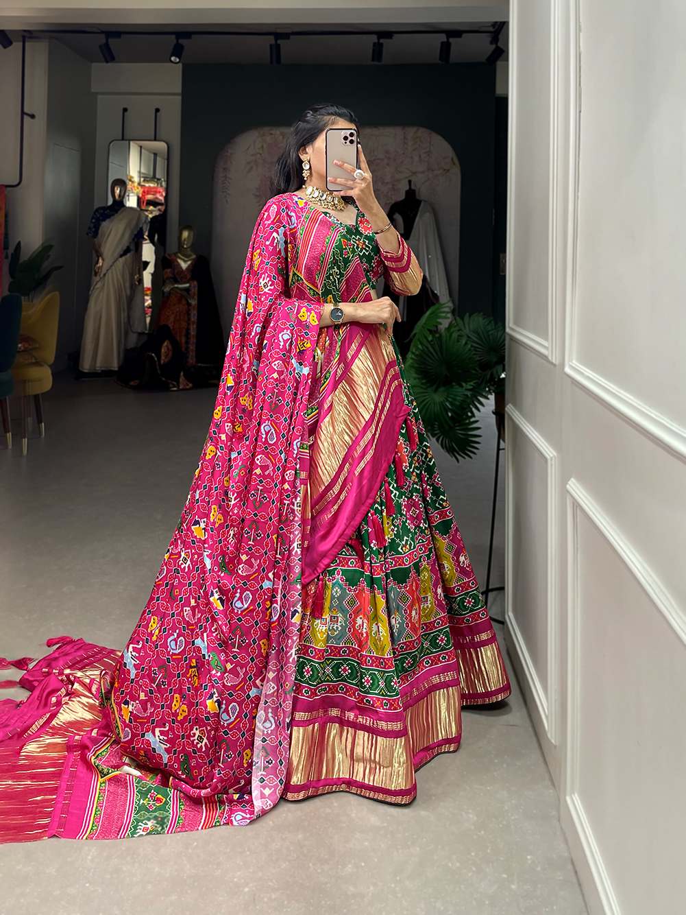 Traditional Green Cultural Gaji Silk Lehenga - PAHRAVA