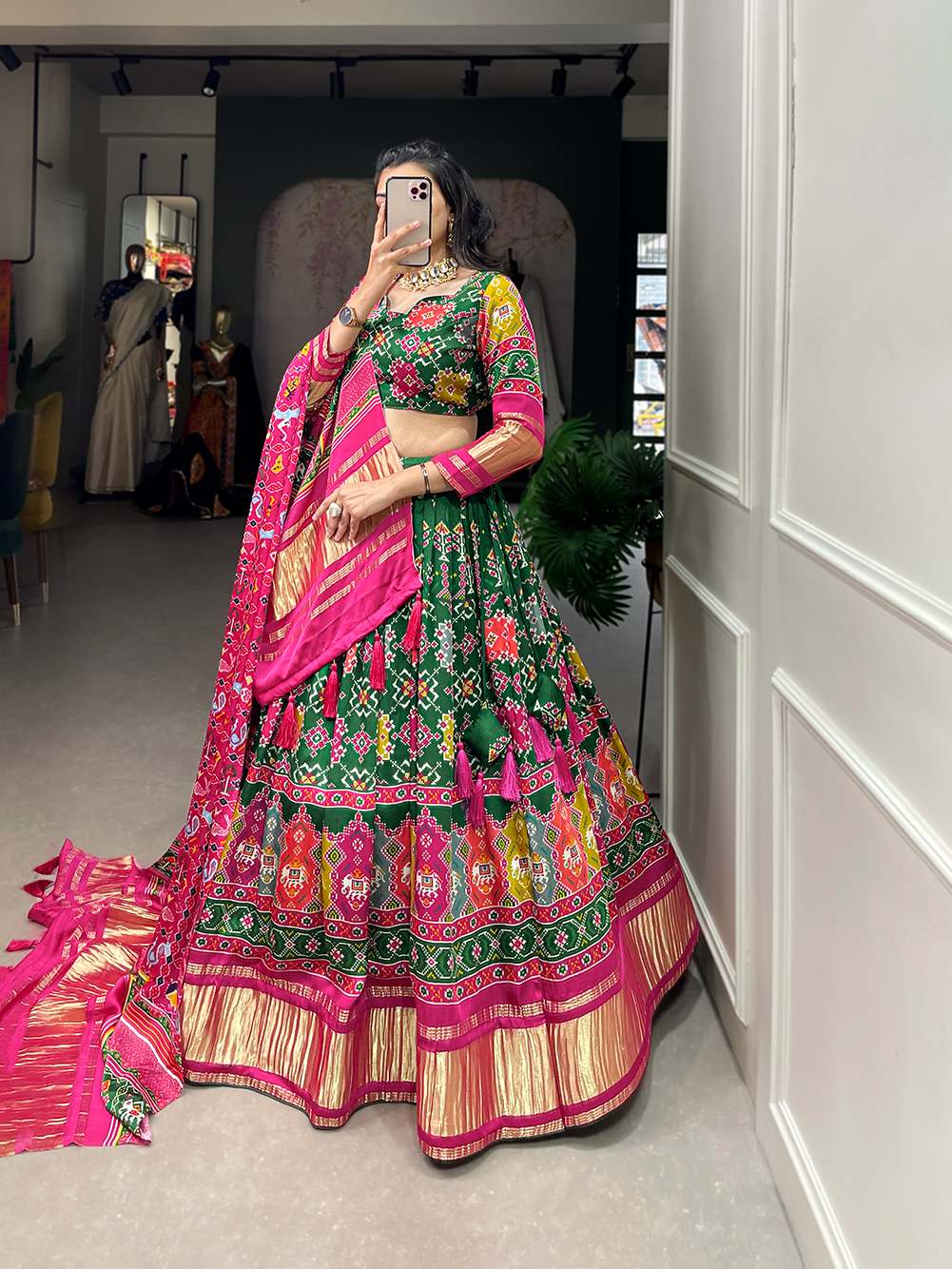 Traditional Green Cultural Gaji Silk Lehenga - PAHRAVA