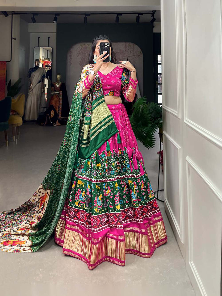 Hot Pink Cultural Gaji Silk Lehenga - PAHRAVA