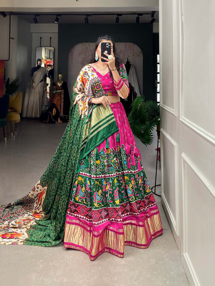 Hot Pink Cultural Gaji Silk Lehenga - PAHRAVA