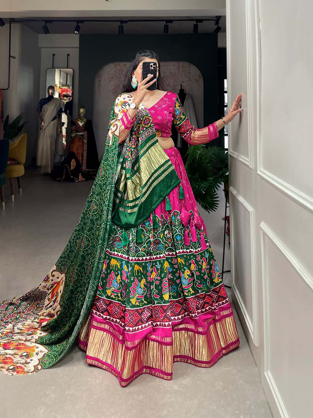 Hot Pink Cultural Gaji Silk Lehenga - PAHRAVA