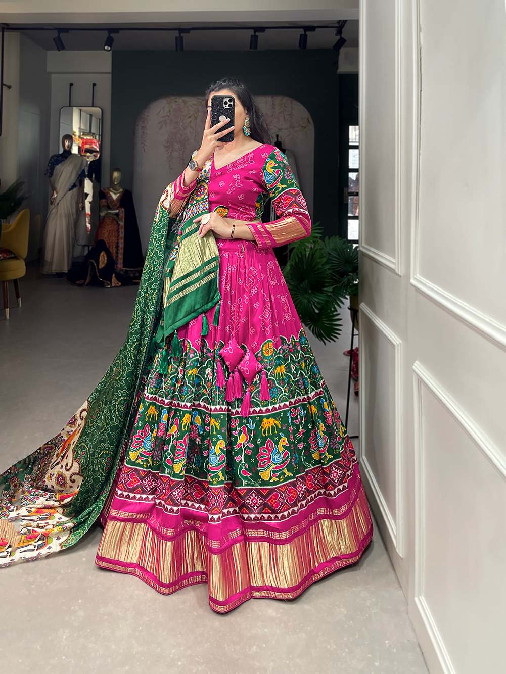 Hot Pink Cultural Gaji Silk Lehenga - PAHRAVA