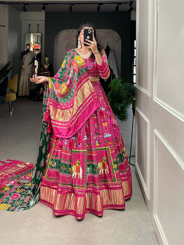 Rose Pink Cultural Gaji Silk Lehenga - PAHRAVA