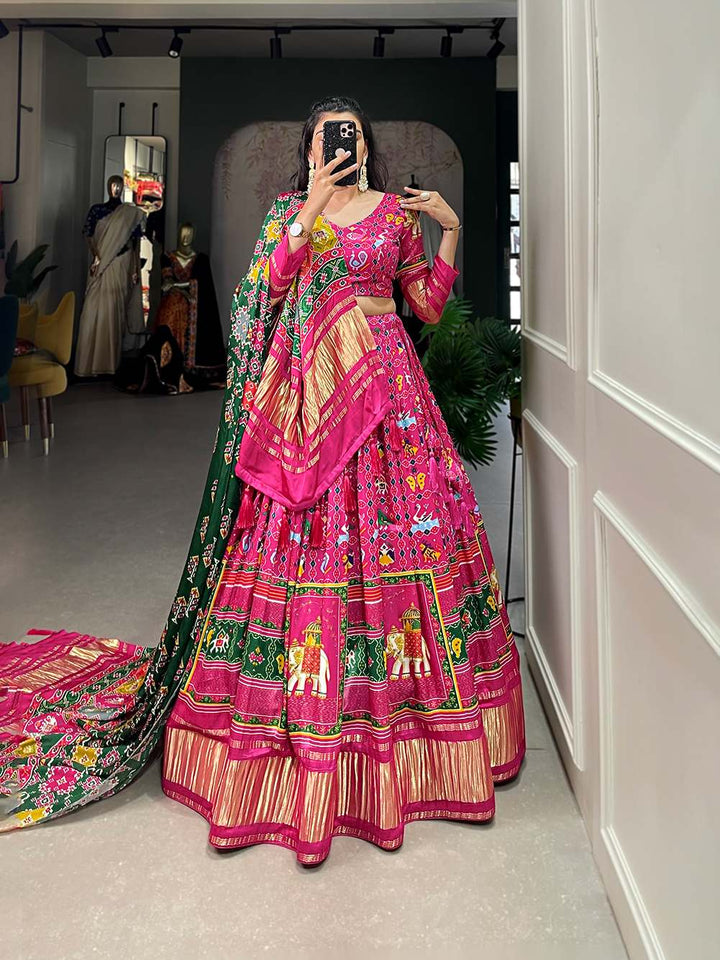 Rose Pink Cultural Gaji Silk Lehenga - PAHRAVA