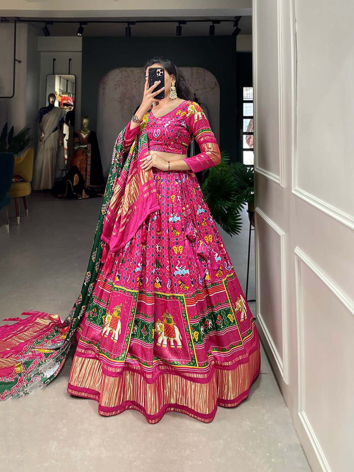 Rose Pink Cultural Gaji Silk Lehenga - PAHRAVA