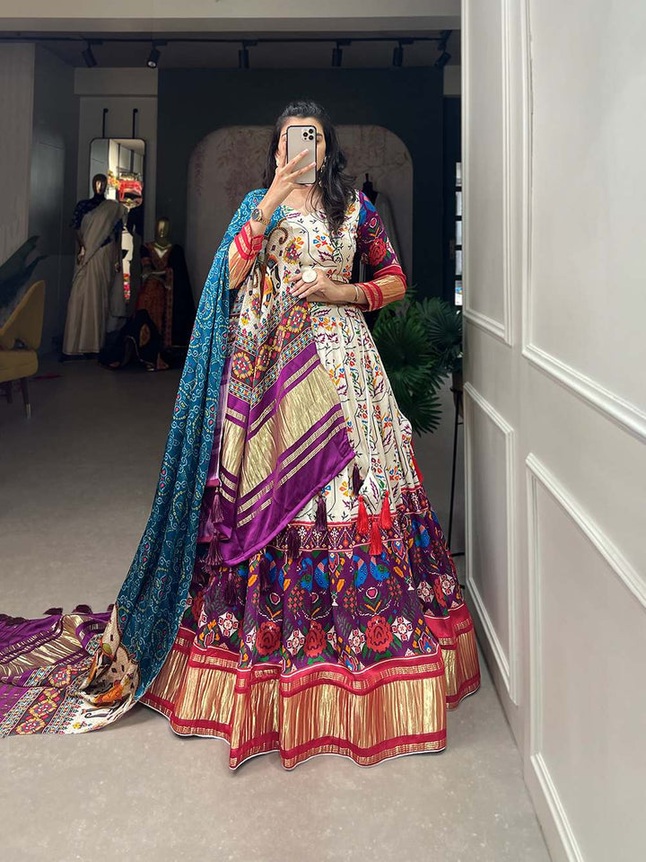 Off White Cultural Gaji Silk Lehenga - PAHRAVA