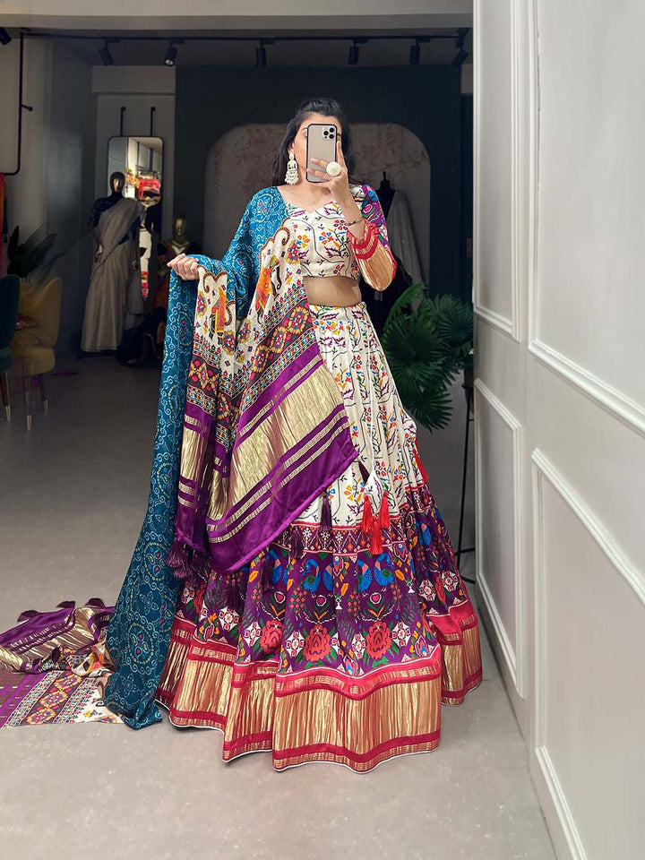 Off White Cultural Gaji Silk Lehenga - PAHRAVA