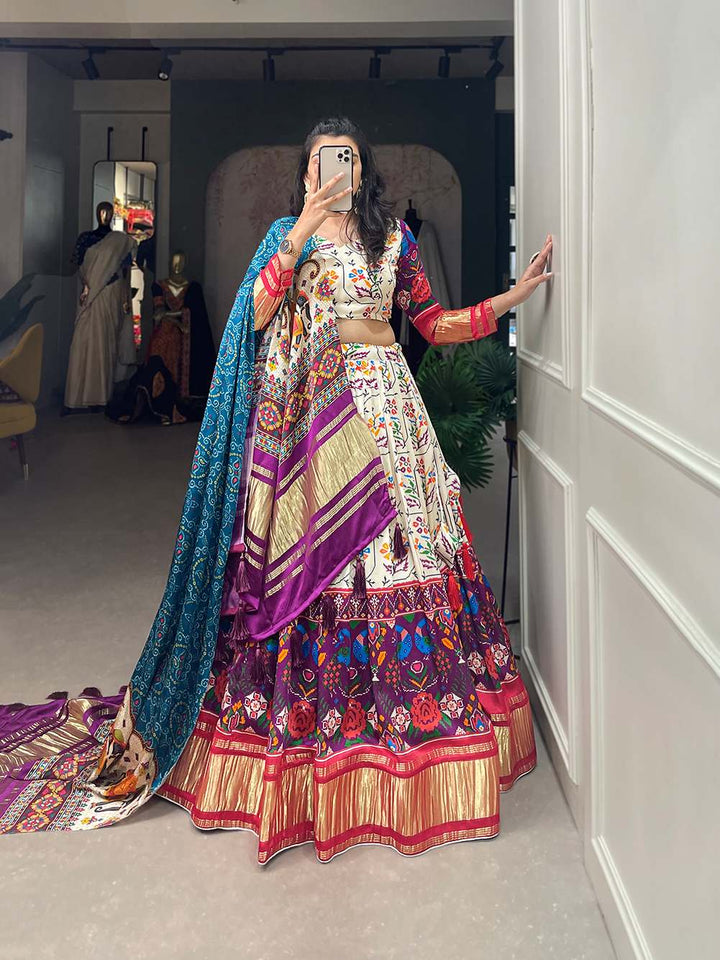 Off White Cultural Gaji Silk Lehenga - PAHRAVA