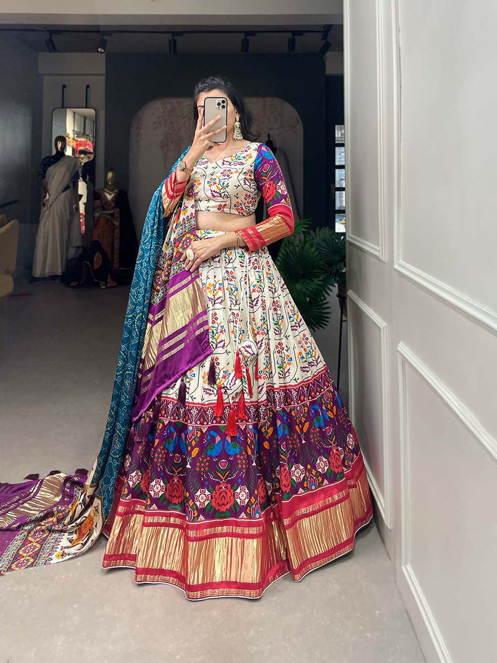 Off White Cultural Gaji Silk Lehenga - PAHRAVA