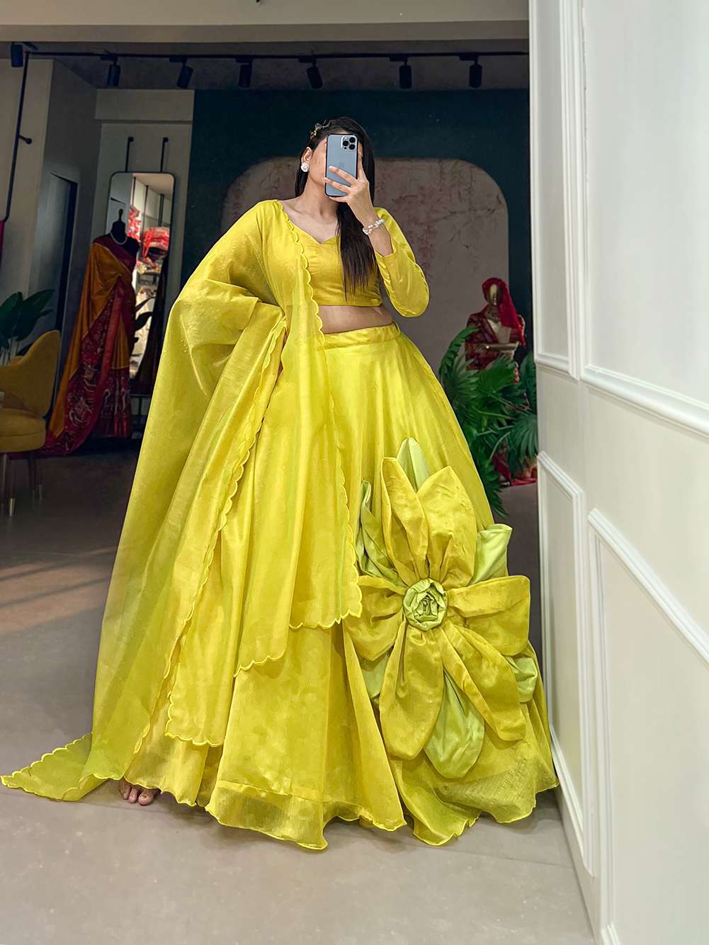 Gold Yellow Rajwadi Chanderi Silk Lehenga Choli - PAHRAVA