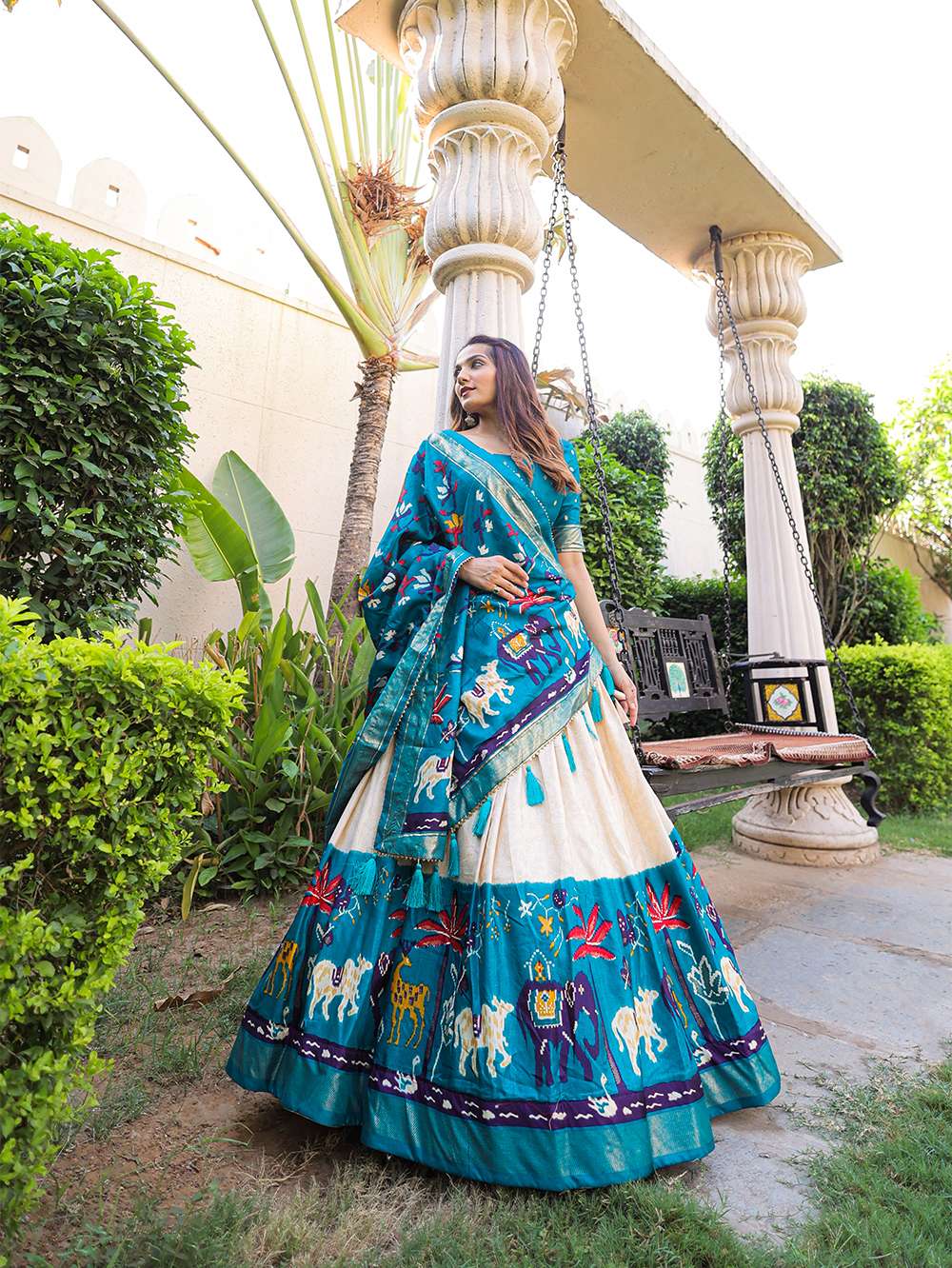 Sea Blue Ethnic Dola Silk Lehenga Choli - PAHRAVA