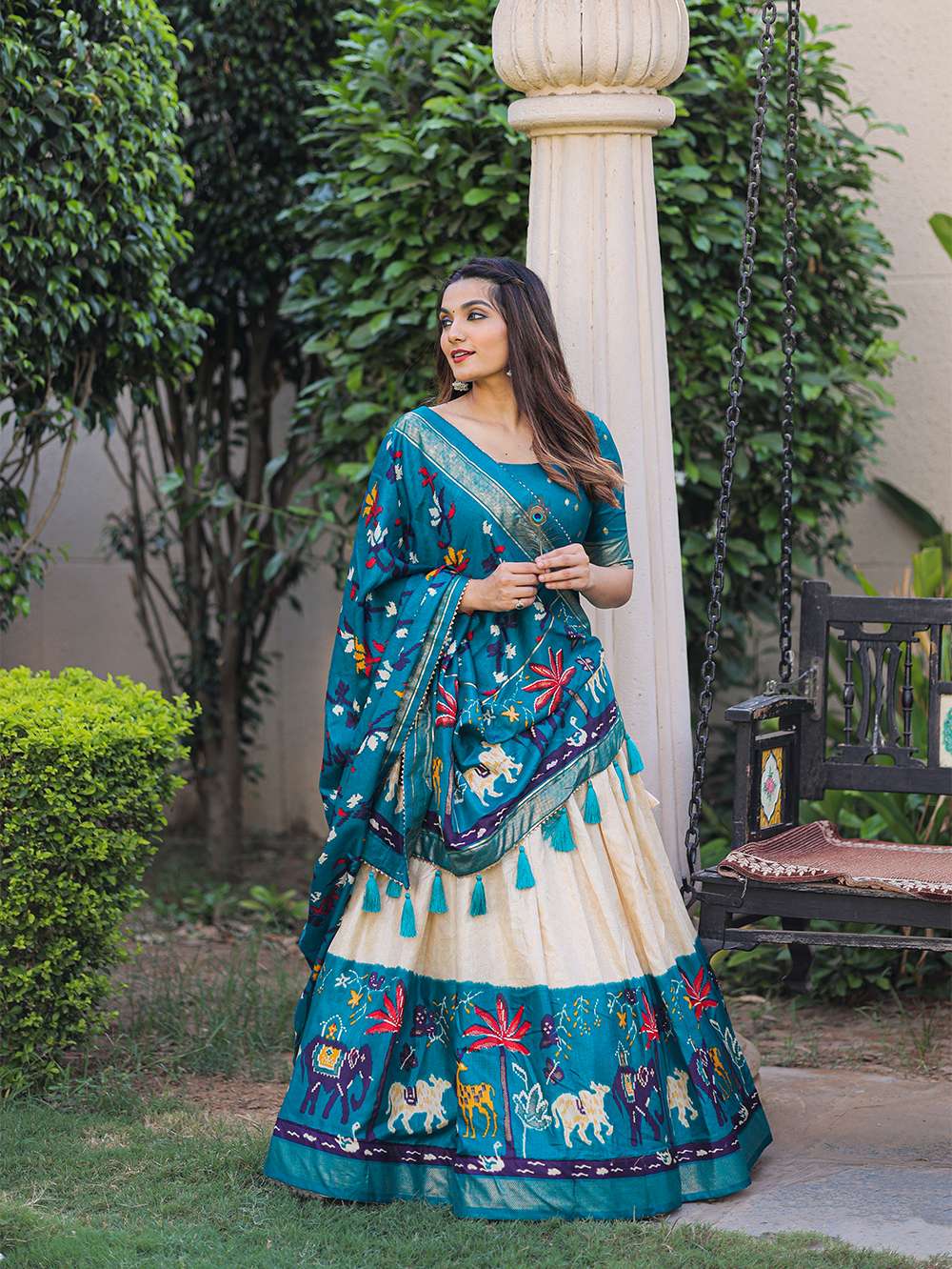 Sea Blue Ethnic Dola Silk Lehenga Choli - PAHRAVA