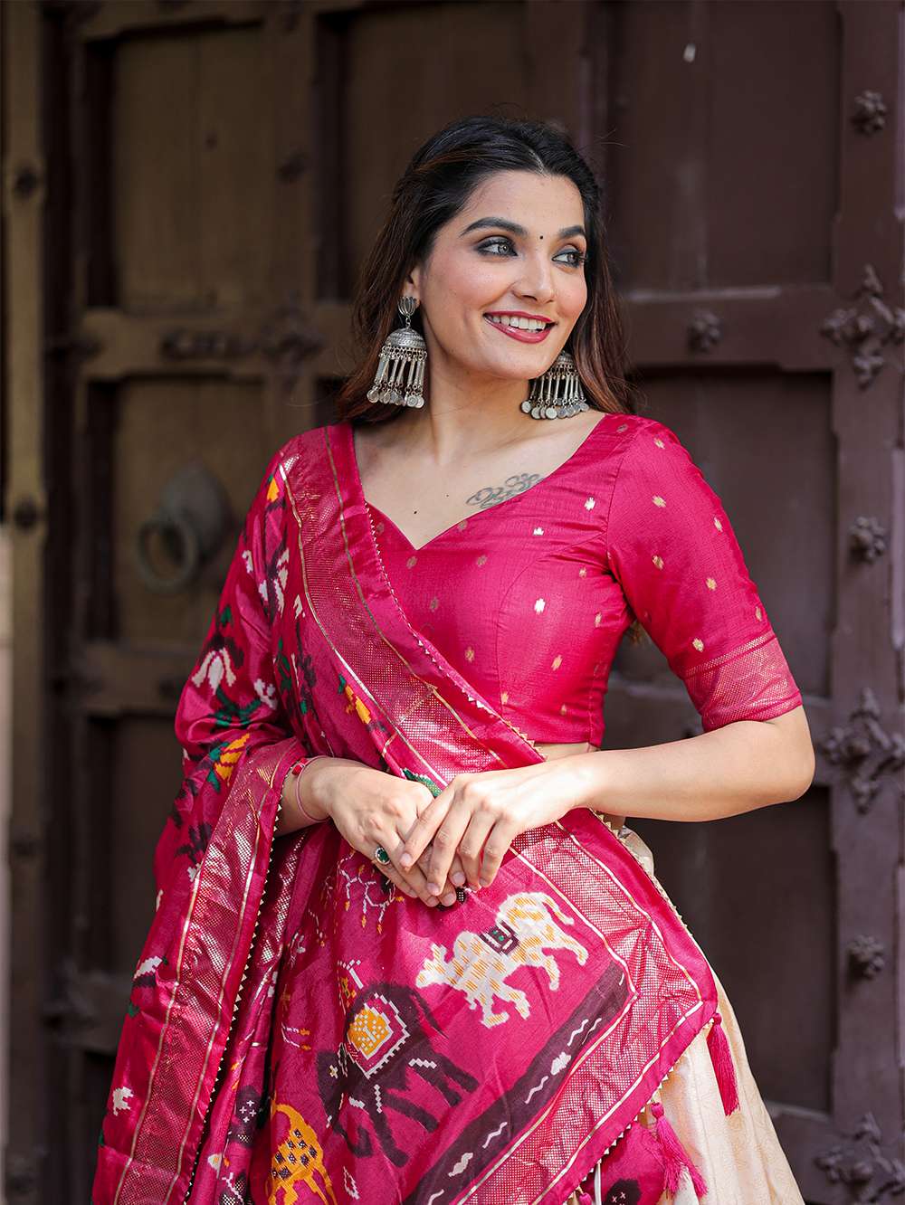 Rani Pink Ethnic Dola Silk Lehenga Choli - PAHRAVA