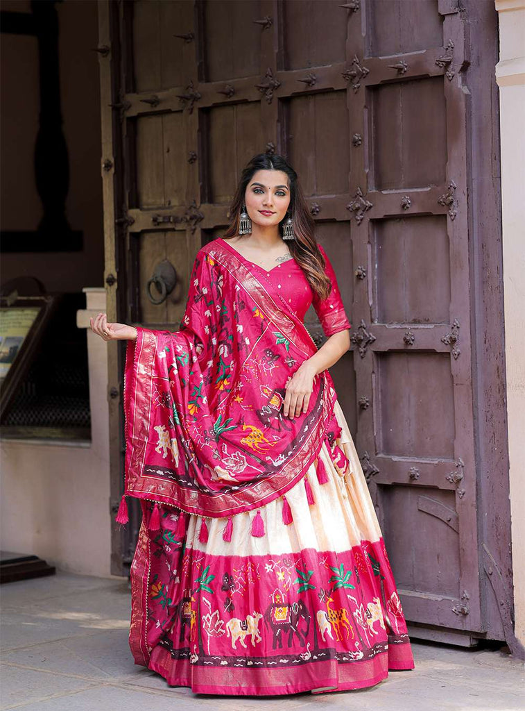 Rani Pink Ethnic Dola Silk Lehenga Choli - PAHRAVA