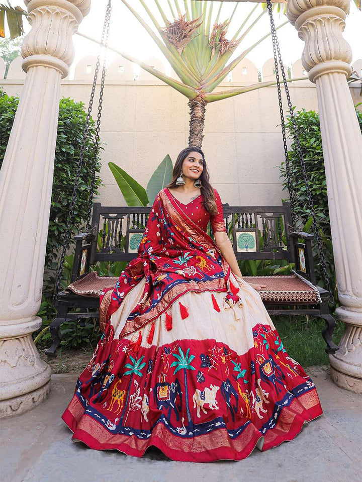 Rose Red Ethnic Dola Silk Lehenga Choli - PAHRAVA