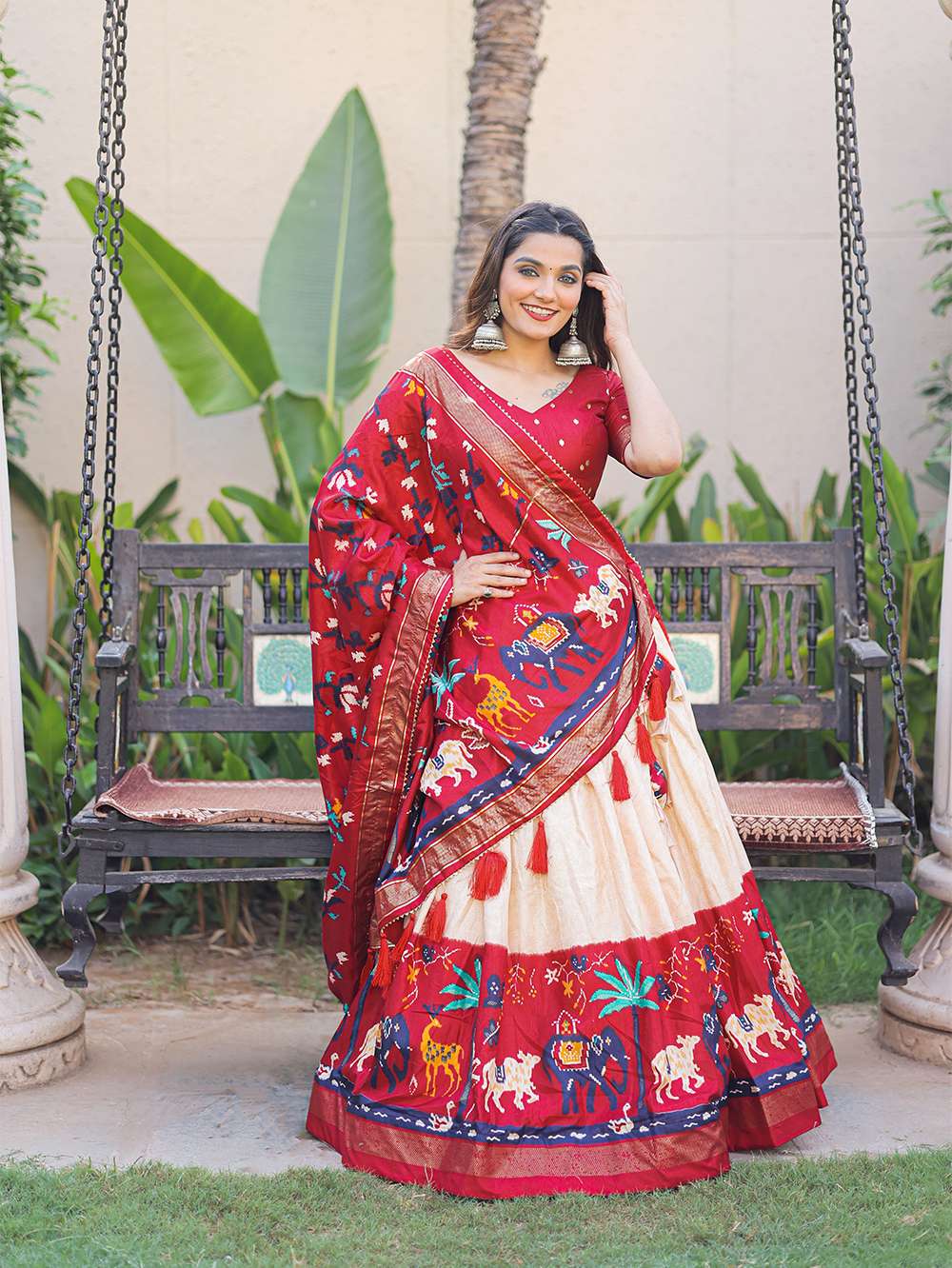 Rose Red Ethnic Dola Silk Lehenga Choli - PAHRAVA