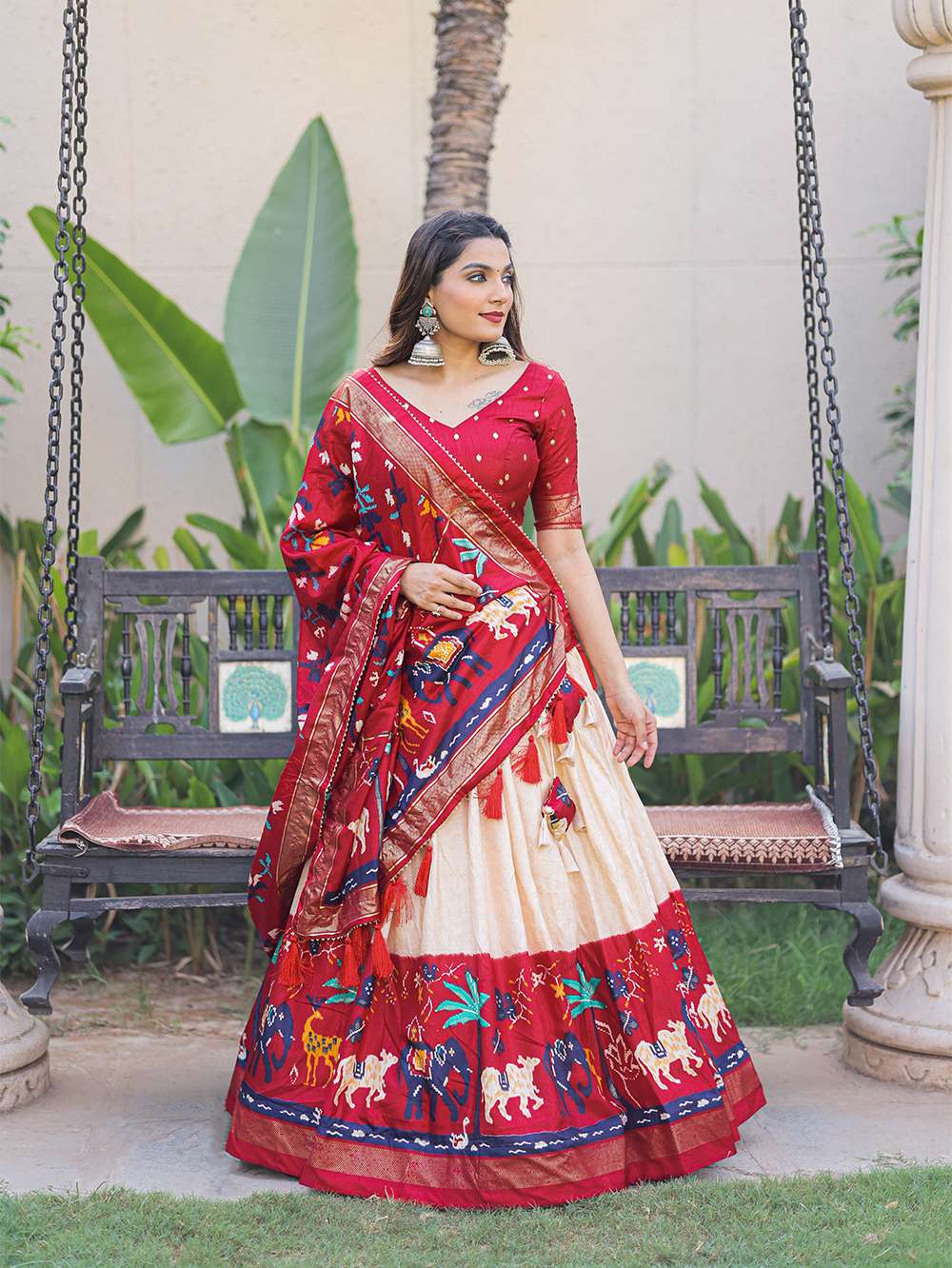 Rose Red Ethnic Dola Silk Lehenga Choli - PAHRAVA