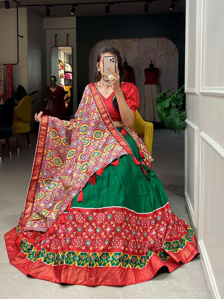 Peacock Green Traditional Dola Silk Lehenga Choli - PAHRAVA