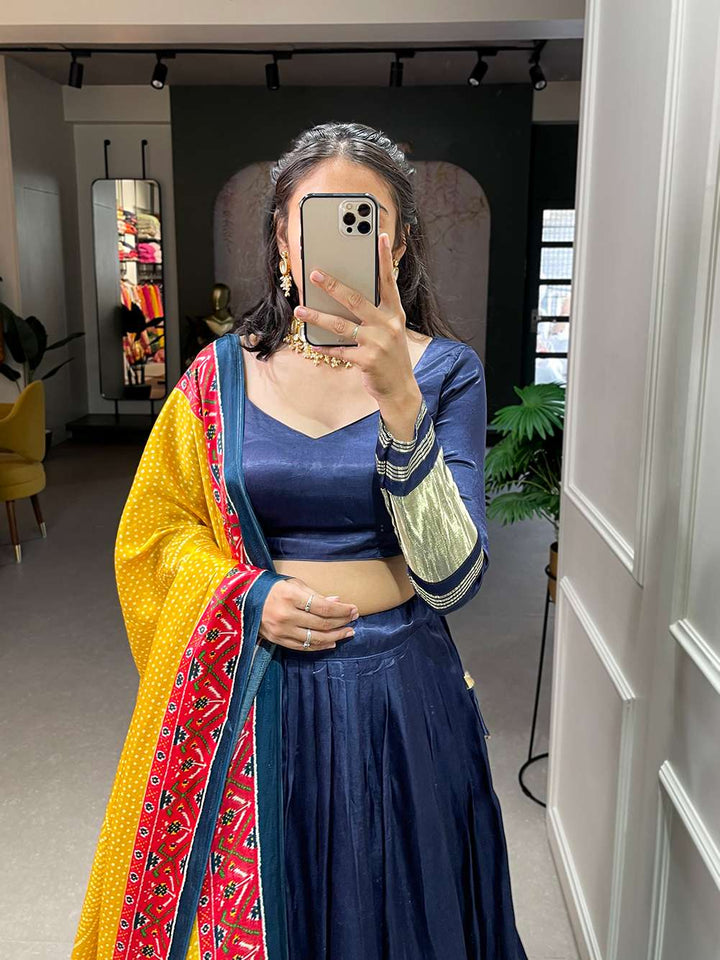 Navy Blue Festive Gaji Silk Lehenga Choli - PAHRAVA