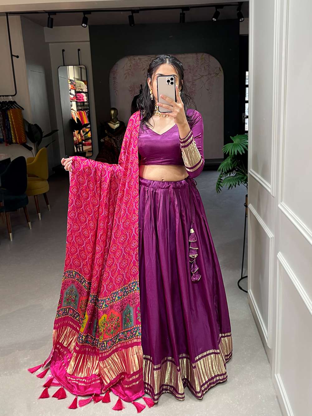 Beet Root Purple Festive Gaji Silk Lehenga Choli - PAHRAVA