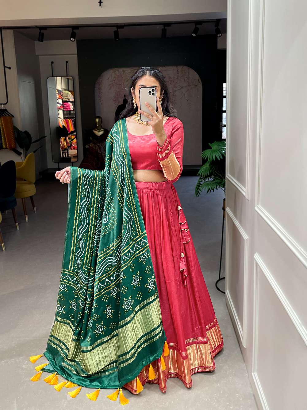 Radical Red Festive Gaji Silk Lehenga Choli - PAHRAVA