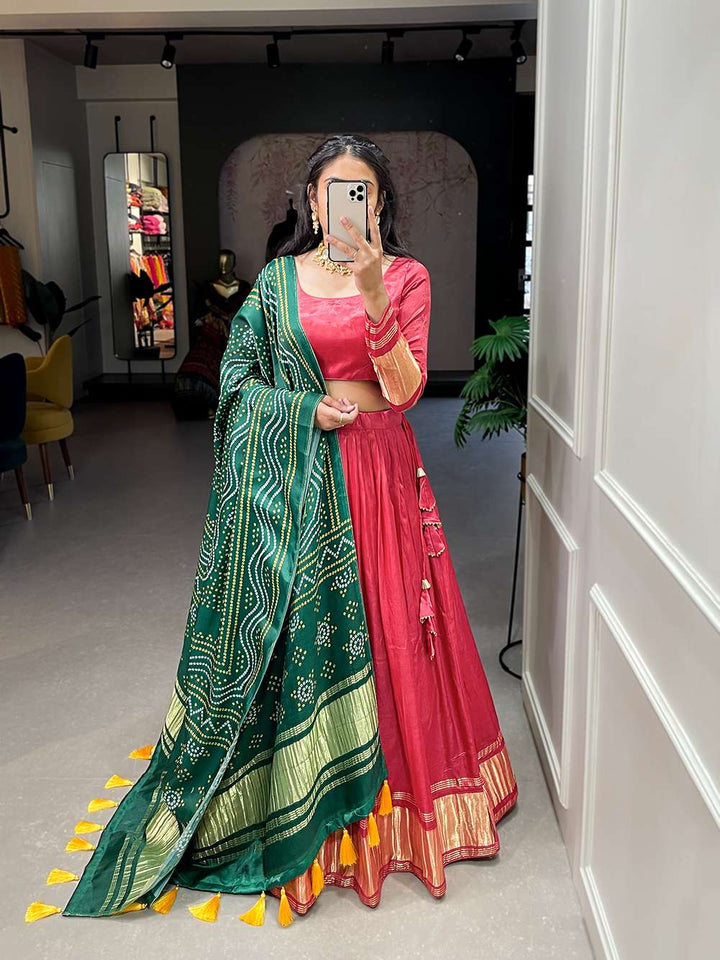 Radical Red Festive Gaji Silk Lehenga Choli - PAHRAVA