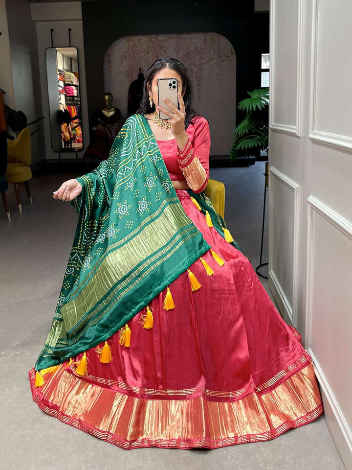 Radical Red Festive Gaji Silk Lehenga Choli - PAHRAVA