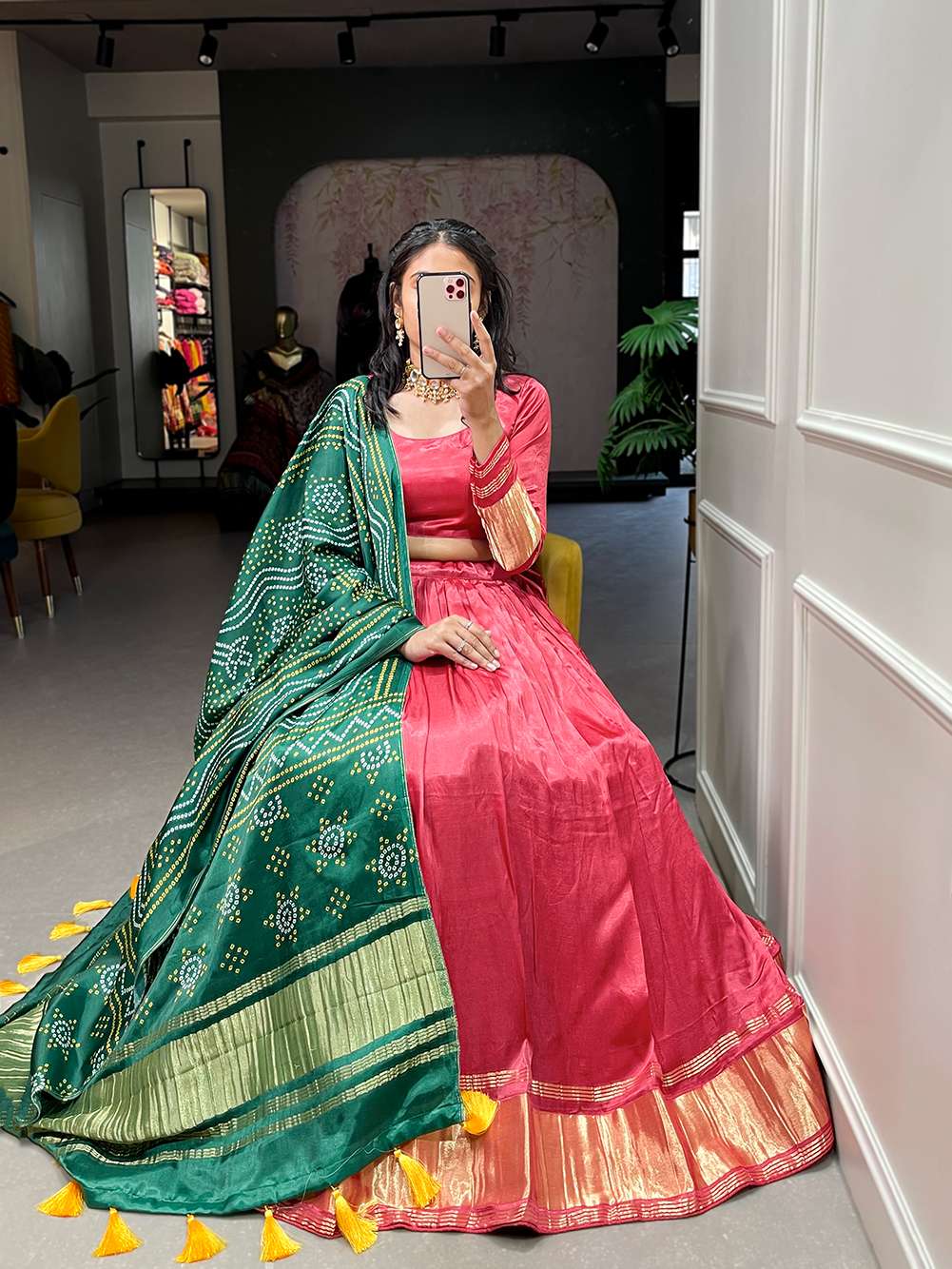 Radical Red Festive Gaji Silk Lehenga Choli - PAHRAVA