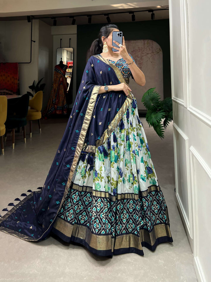 Navy Blue exquisite Tussar Silk Lehenga Set - PAHRAVA