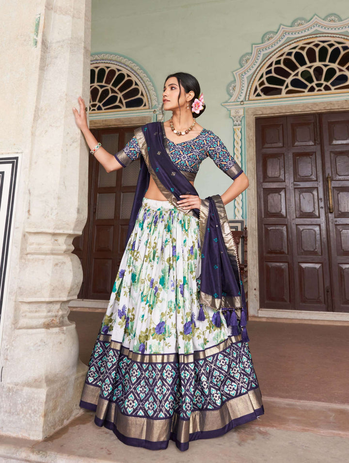 Navy Blue exquisite Tussar Silk Lehenga Set - PAHRAVA