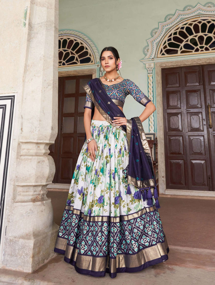 Navy Blue exquisite Tussar Silk Lehenga Set - PAHRAVA