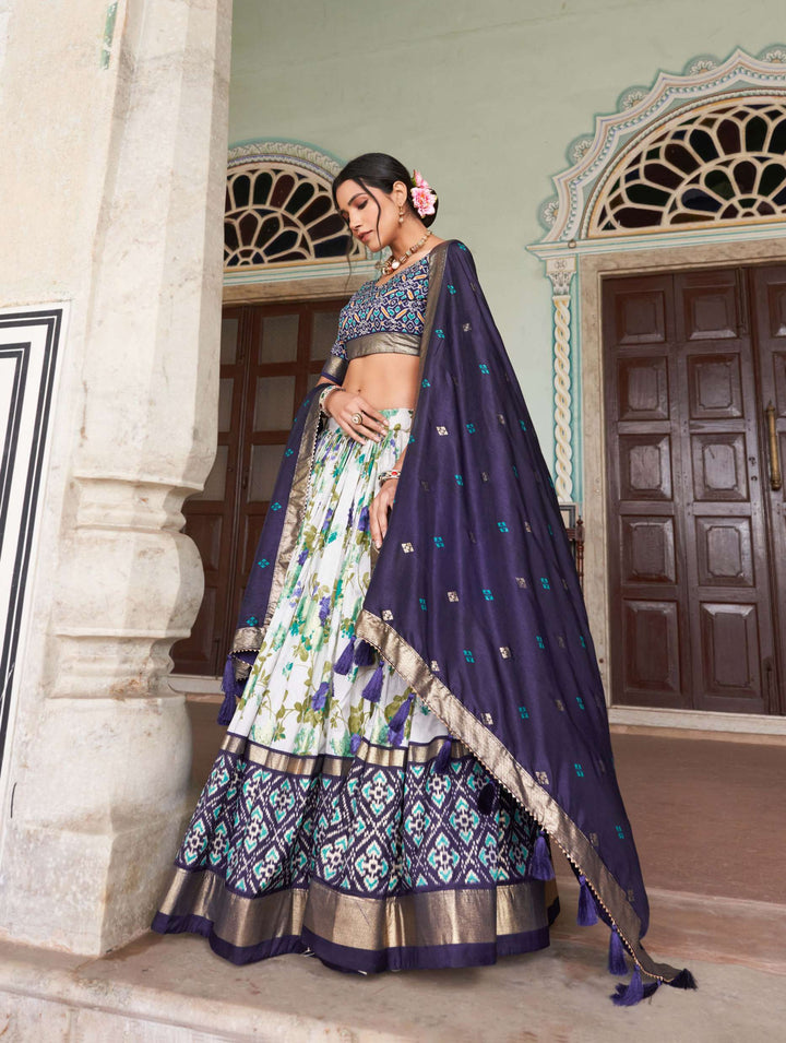 Navy Blue exquisite Tussar Silk Lehenga Set - PAHRAVA