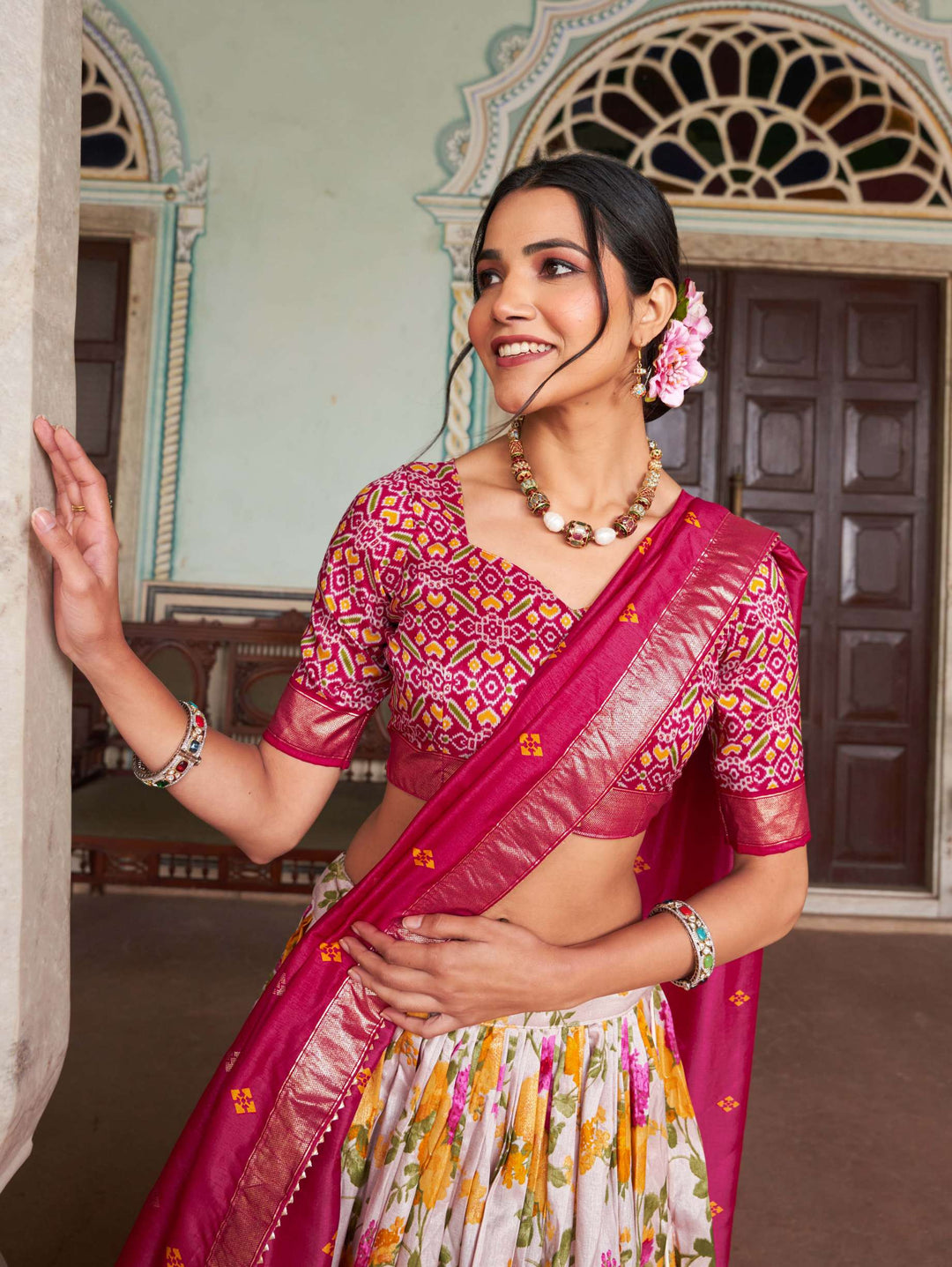 Rani Pink exquisite Tussar Silk Lehenga Set - PAHRAVA