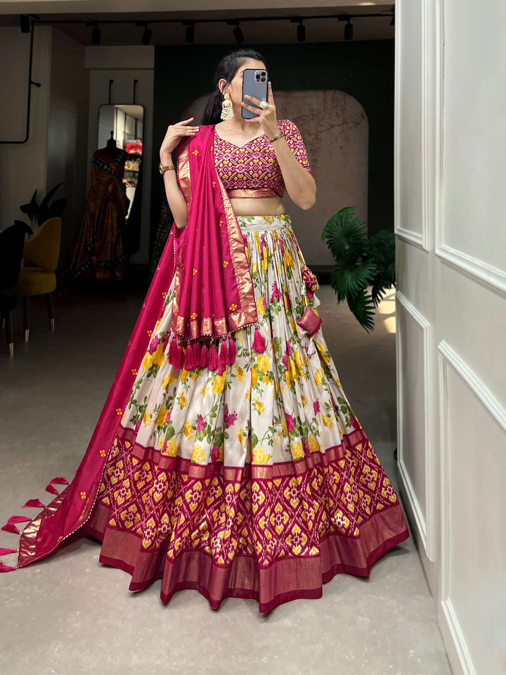 Rani Pink exquisite Tussar Silk Lehenga Set - PAHRAVA