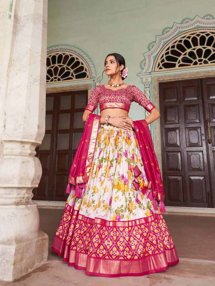 Rani Pink exquisite Tussar Silk Lehenga Set - PAHRAVA