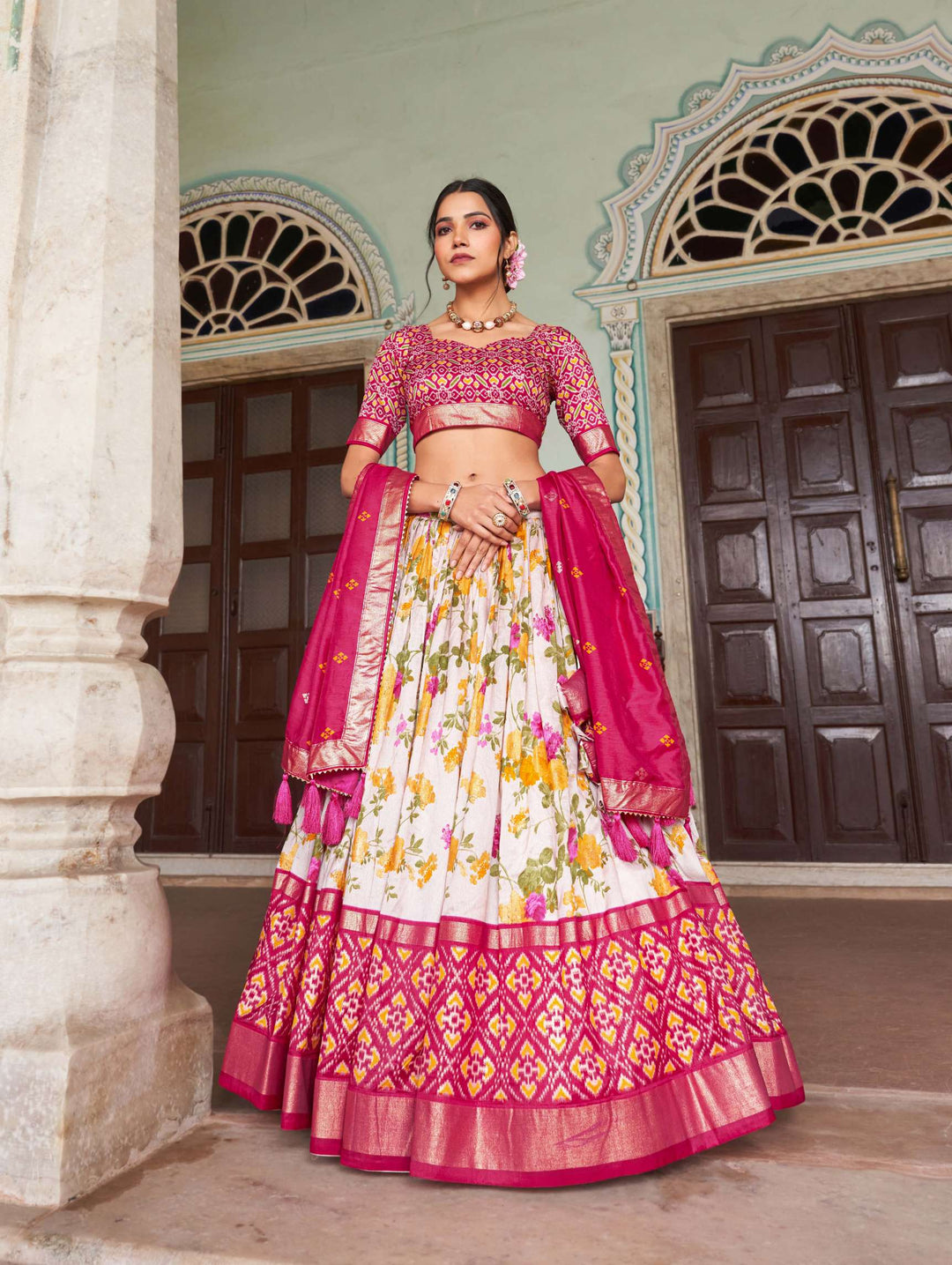 Rani Pink exquisite Tussar Silk Lehenga Set - PAHRAVA