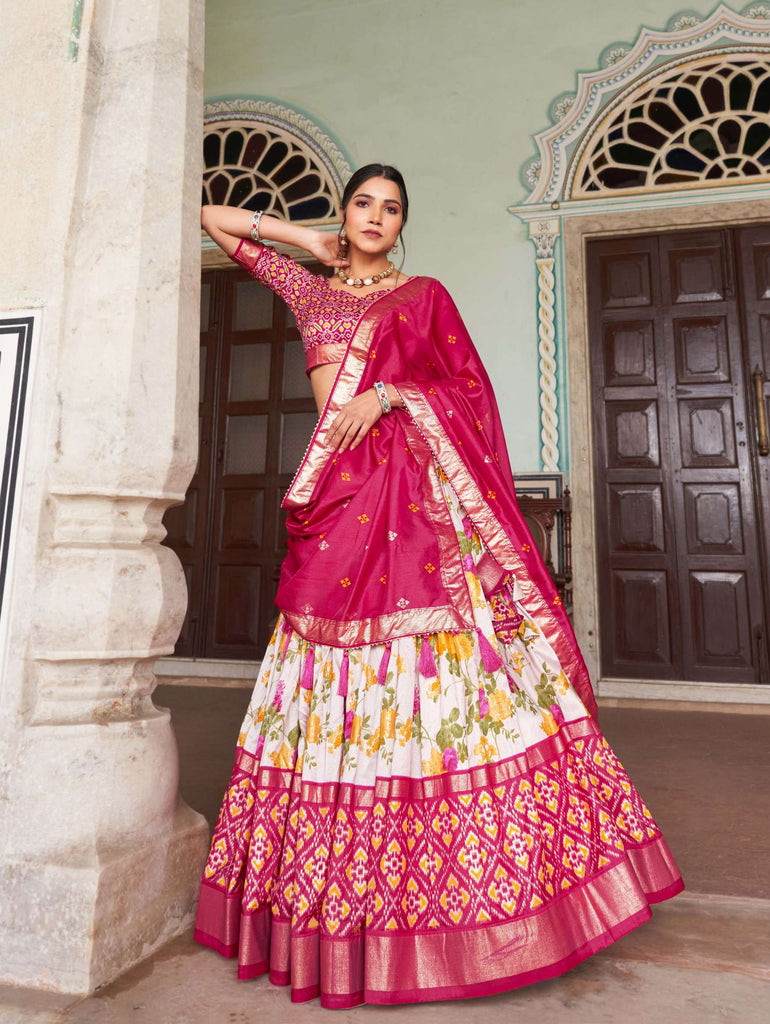 Rani Pink exquisite Tussar Silk Lehenga Set - PAHRAVA