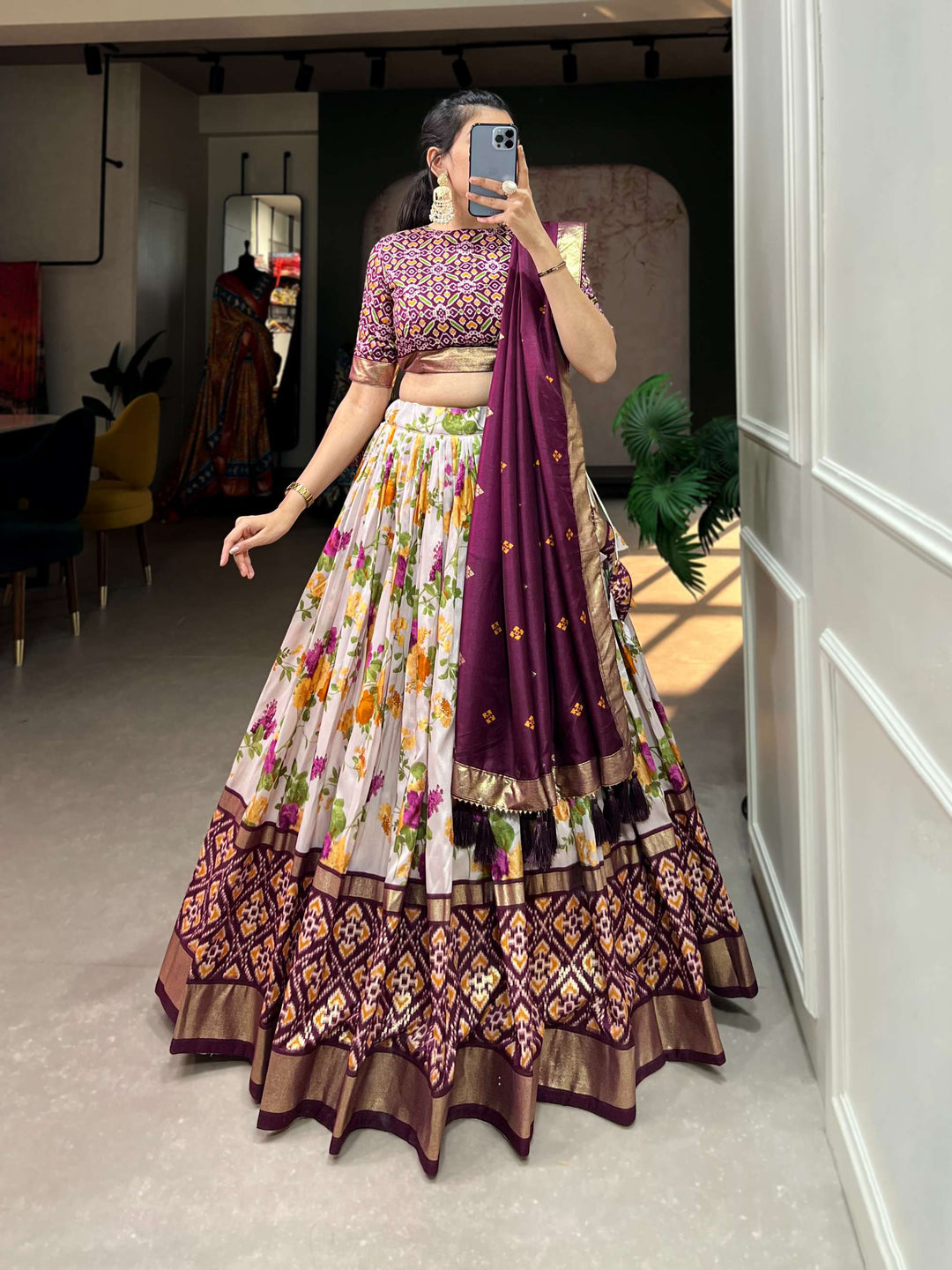 Maroon Wine exquisite Tussar Silk Lehenga Set - PAHRAVA