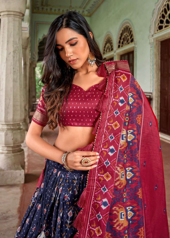 Ink Blue Elegant Tussar Silk Lehenga Set - PAHRAVA