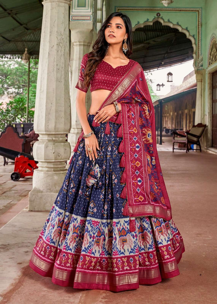 Ink Blue Elegant Tussar Silk Lehenga Set - PAHRAVA