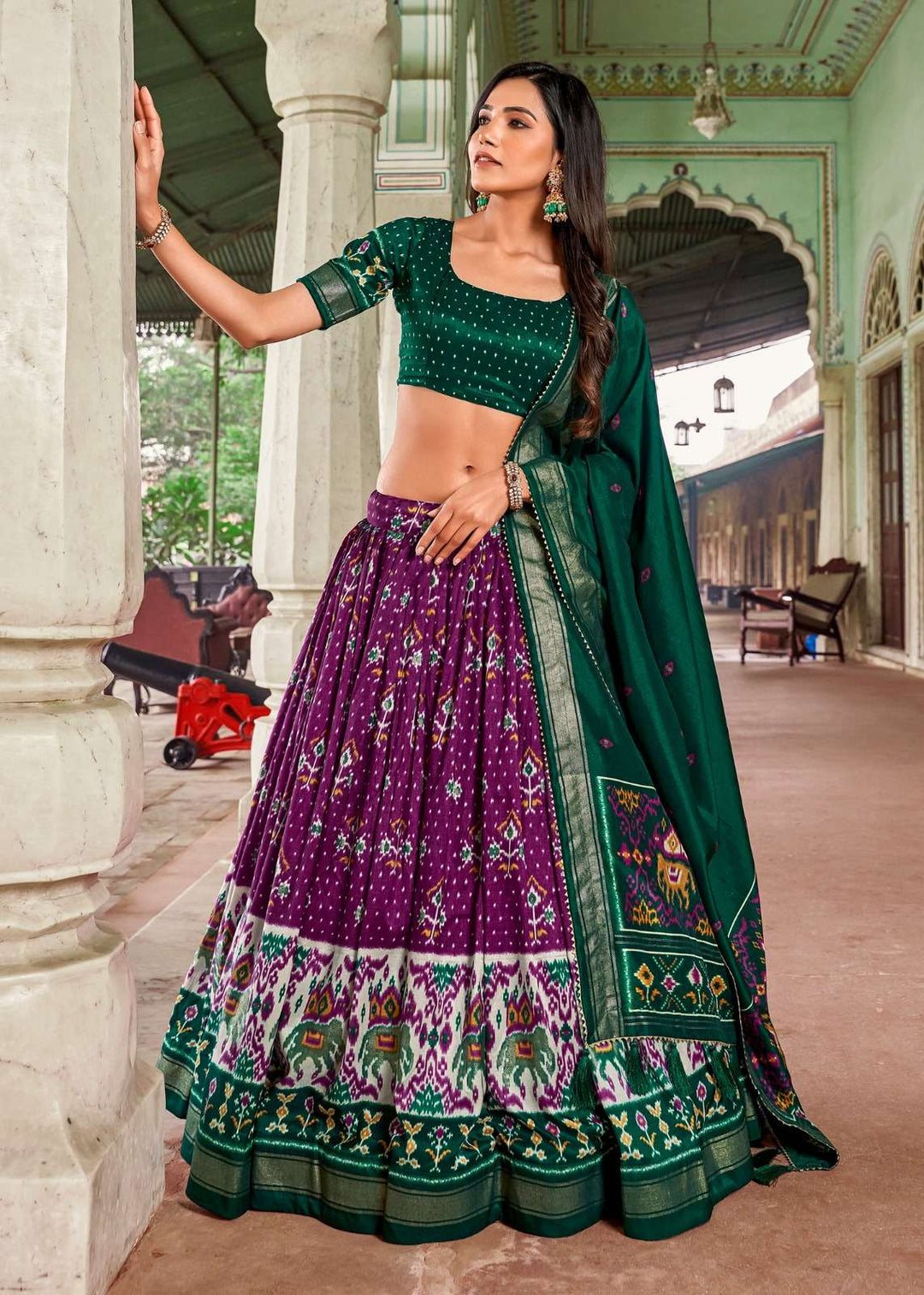 Jade Purple Elegant Tussar Silk Lehenga Set - PAHRAVA